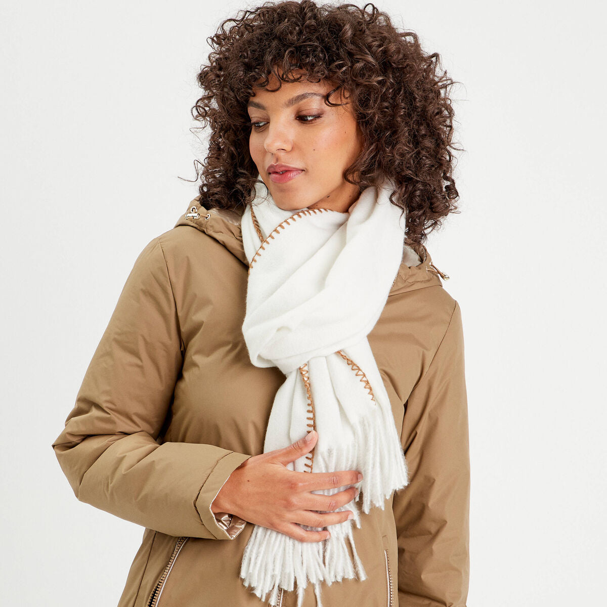 Écharpe avec franges sable femme