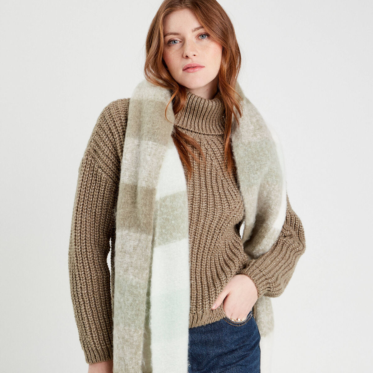 Écharpe avec franges vert pastel femme