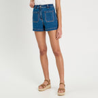 Short mom en jean denim double stone femme
