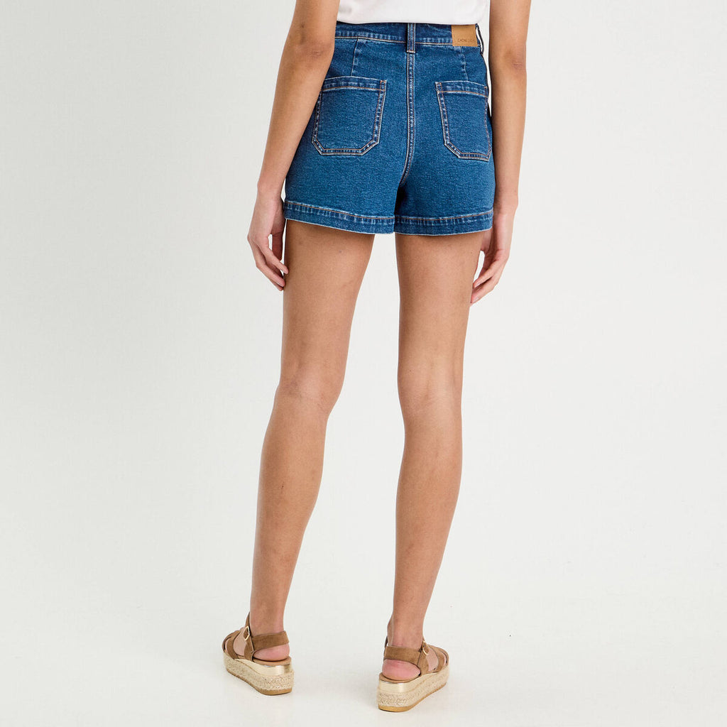 Short mom en jean denim double stone femme
