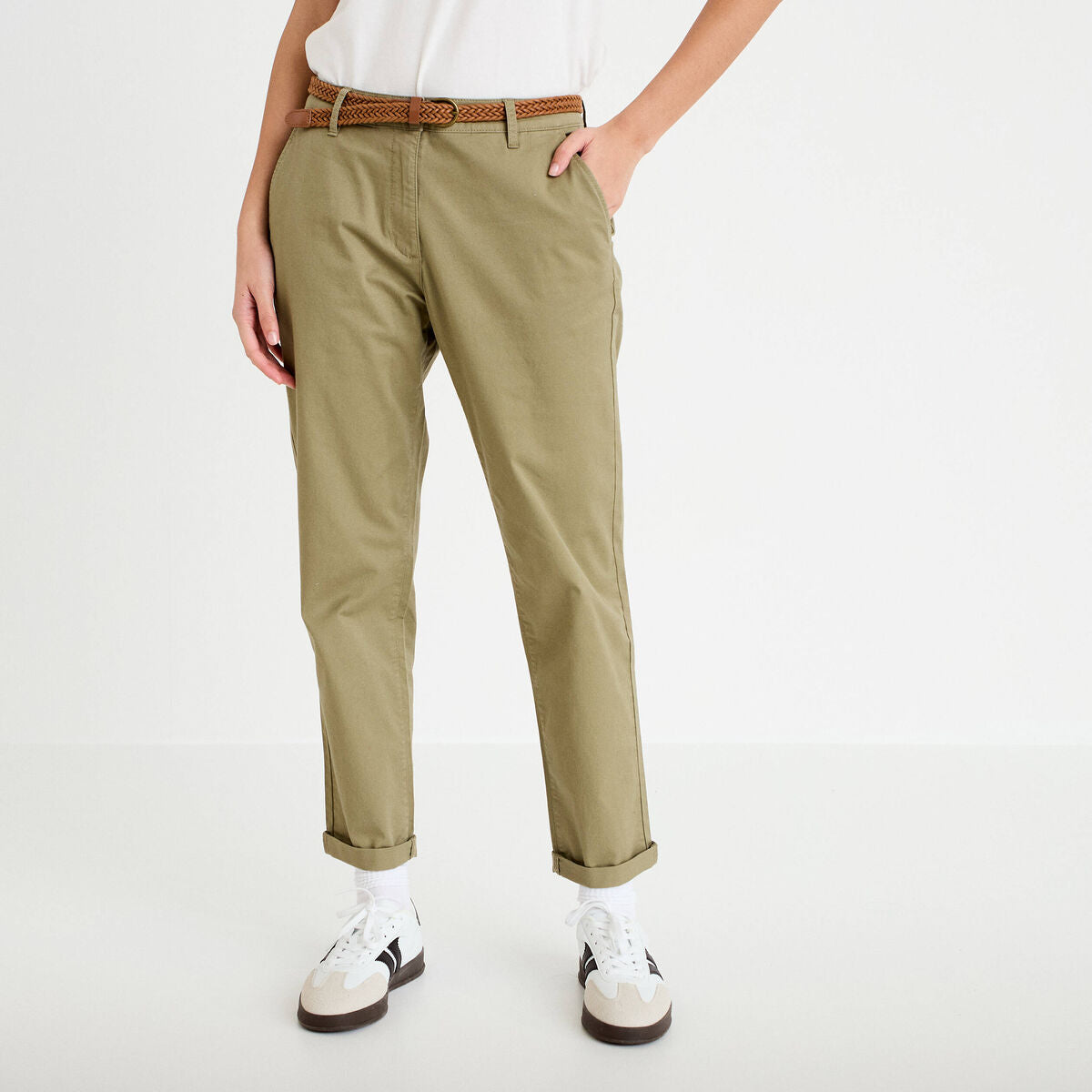 Pantalon chino 7/8ème vert femme