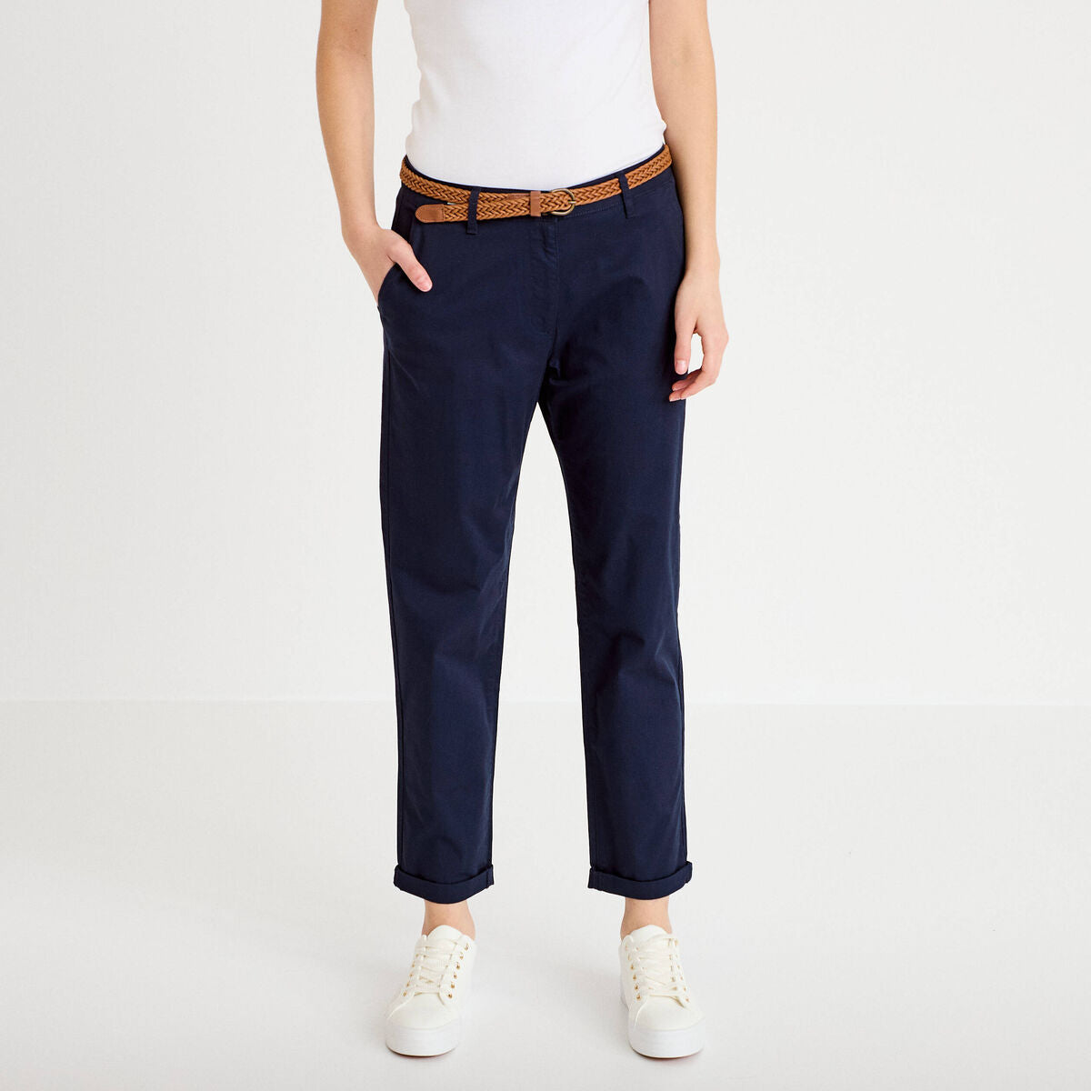 Pantalon chino 7/8ème bleu marine femme