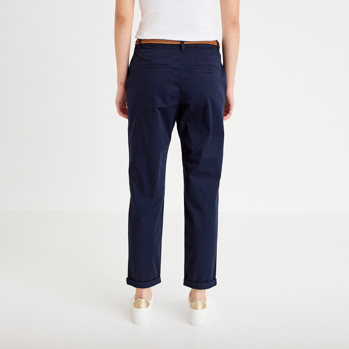 Pantalon chino 7/8ème bleu marine femme