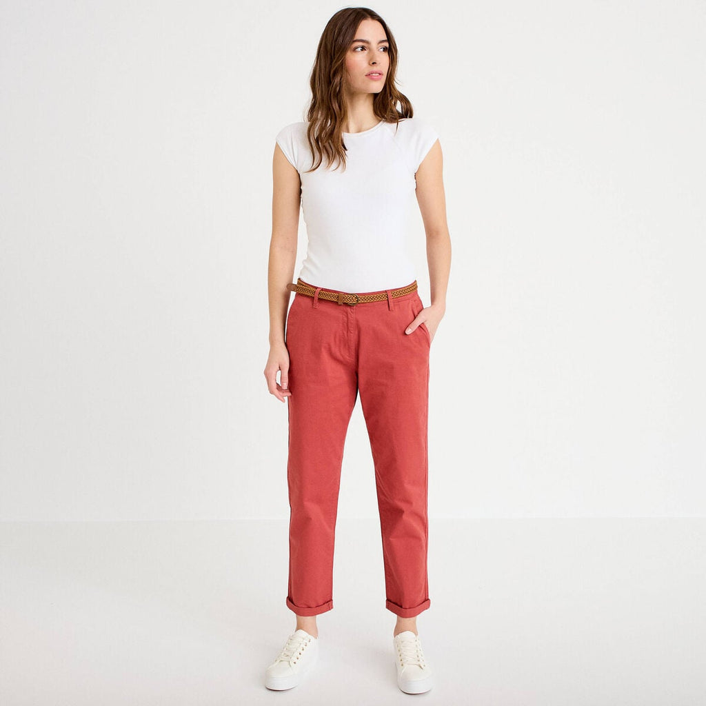 Pantalon chino 7/8ème vieux rose femme