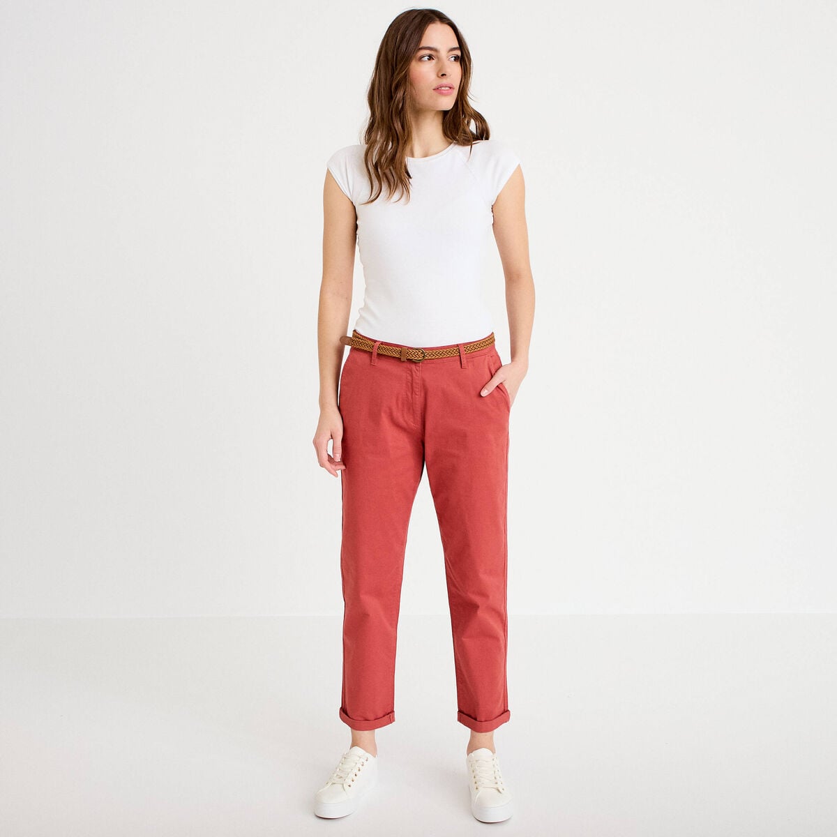 Pantalon chino 7/8ème vieux rose femme