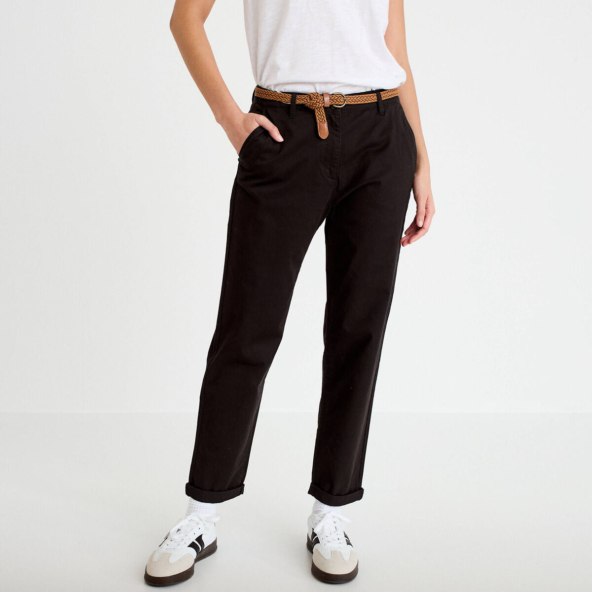Pantalon chino 7/8ème noir femme