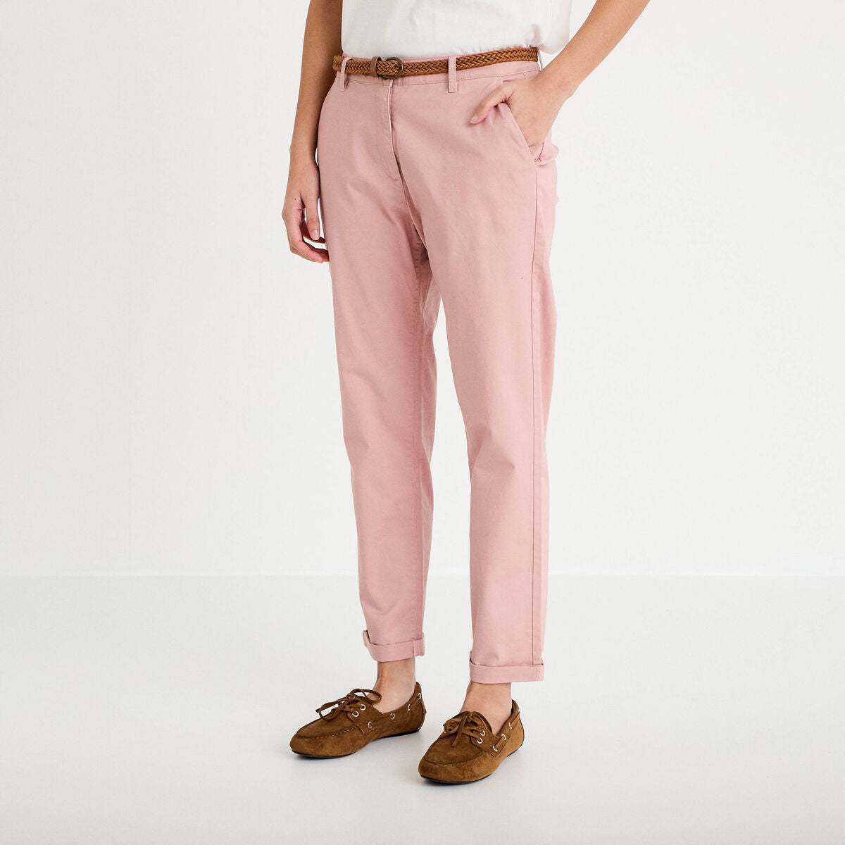 Pantalon chino 7/8ème rose pastel femme