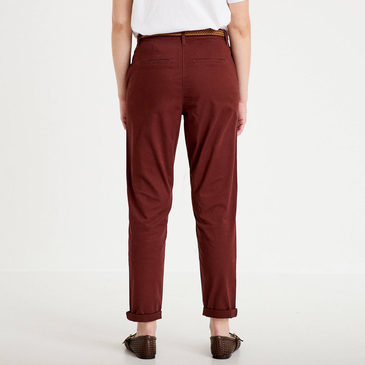 Pantalon chino 7/8ème marron femme