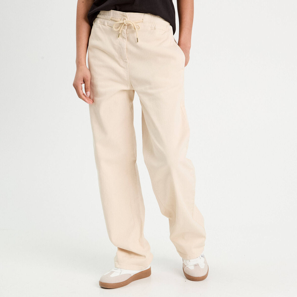 Pantalon large élastiqué ecru femme