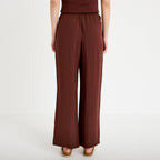 Pantalon large taille haute en crêpe marron femme