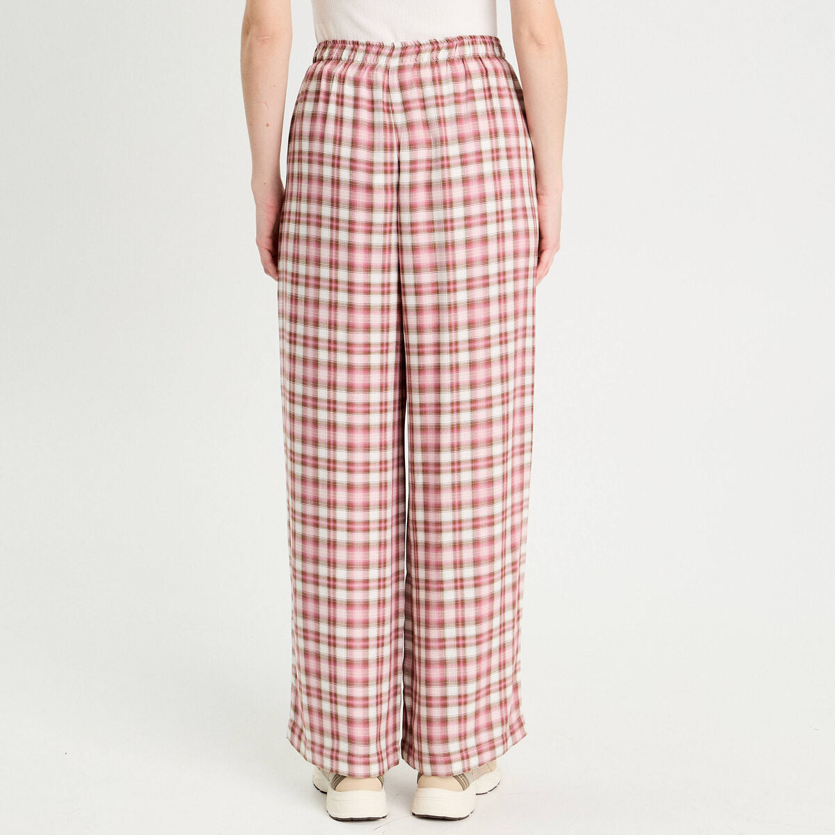 Pantalon large taille haute rose femme