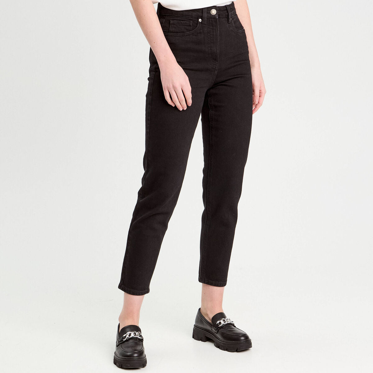 Jeans mom slim stretch denim noir femme