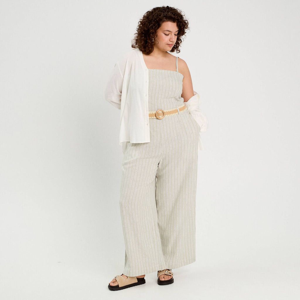 Combinaison pantalon bretelles avec lin vert femme