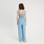 Combinaison pantalon droite bleu gris femme