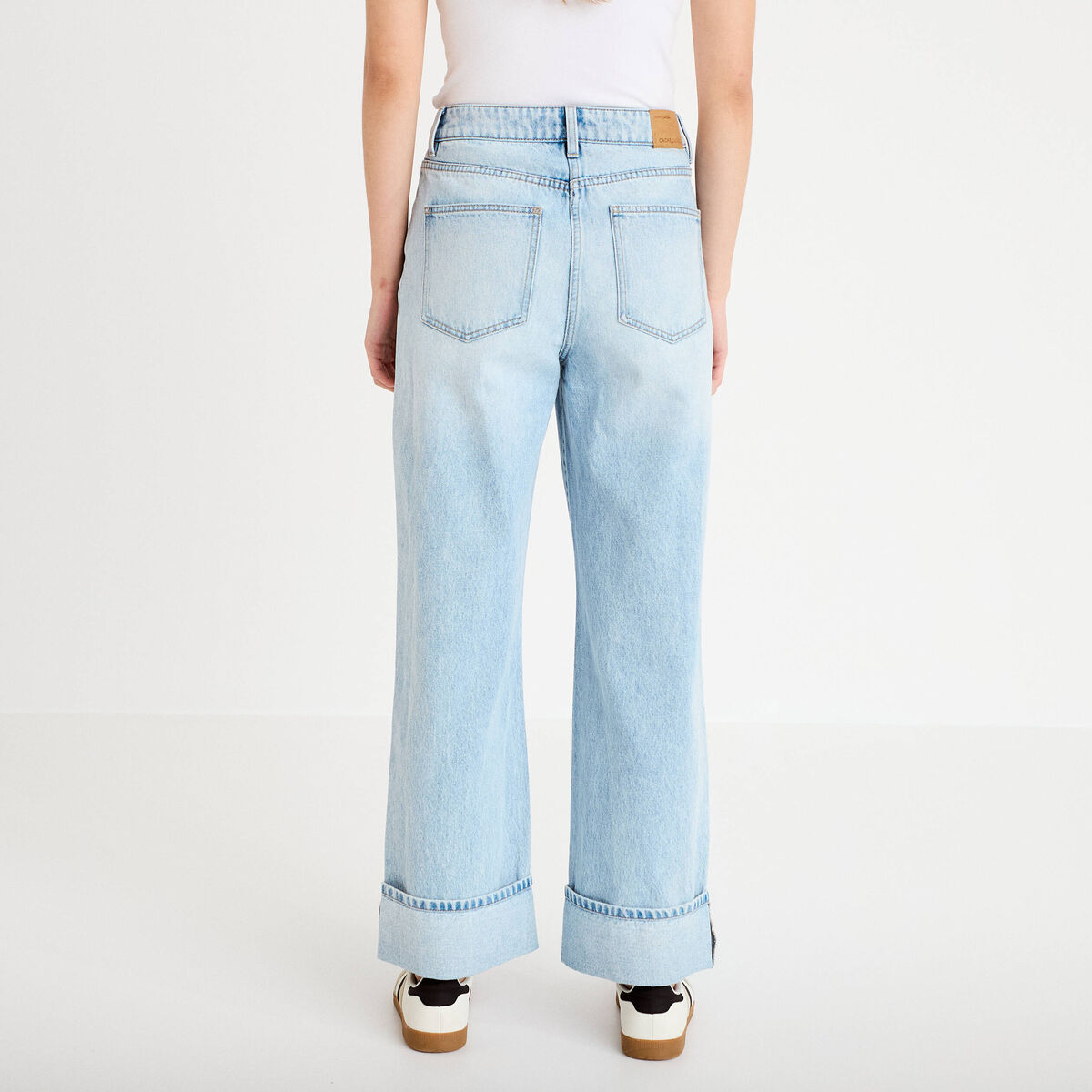 Jeans droit à revers denim triple stone femme