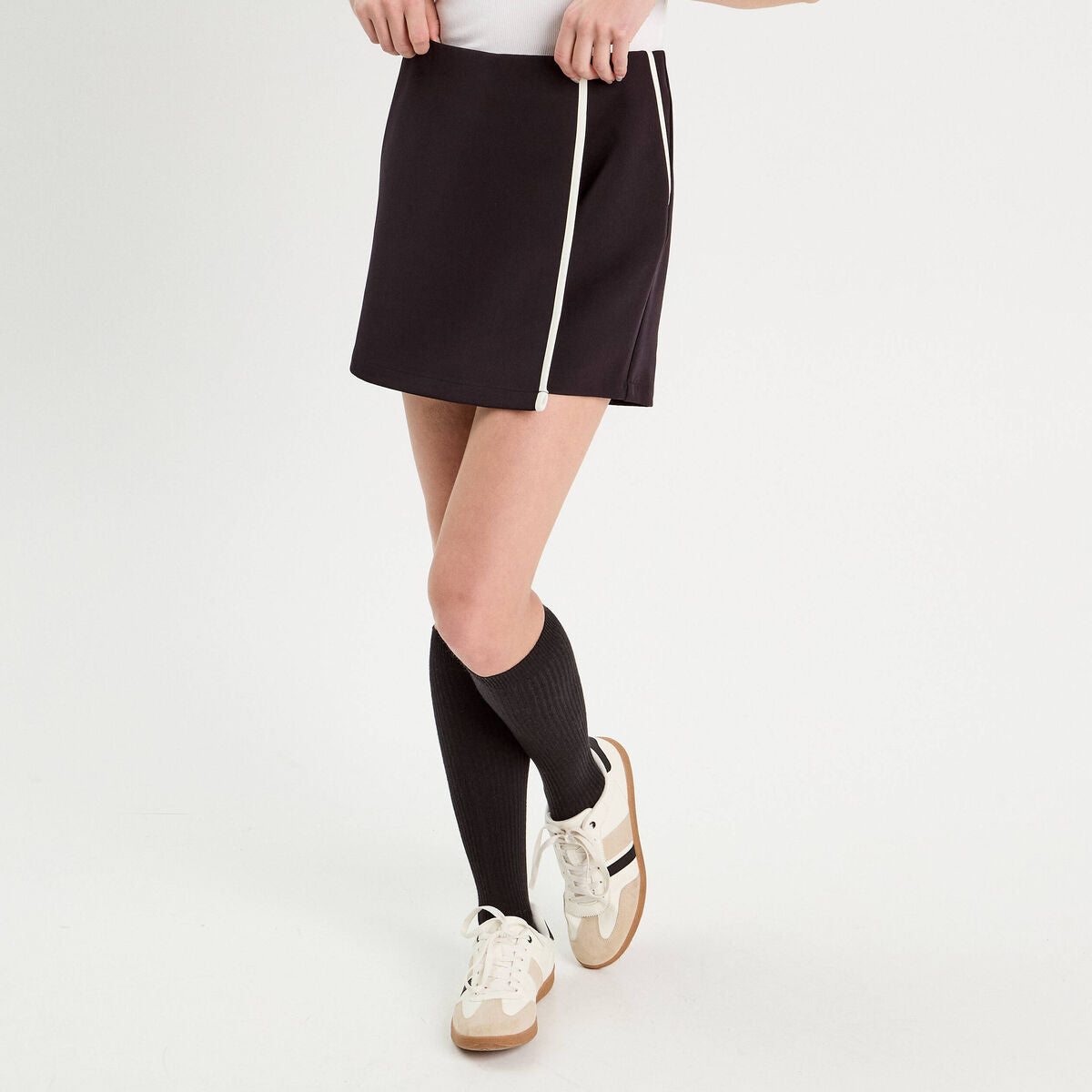 Jupe-short droite stretch noir femme
