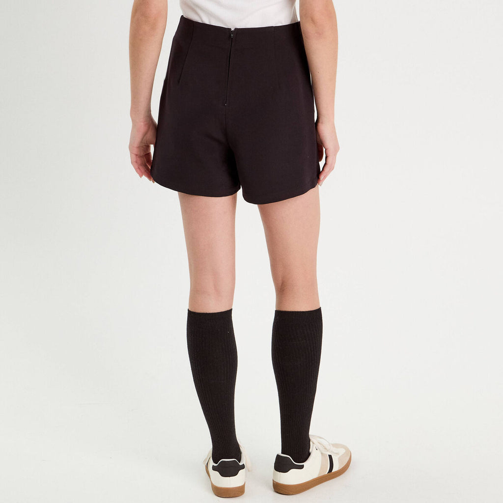 Jupe-short droite stretch noir femme