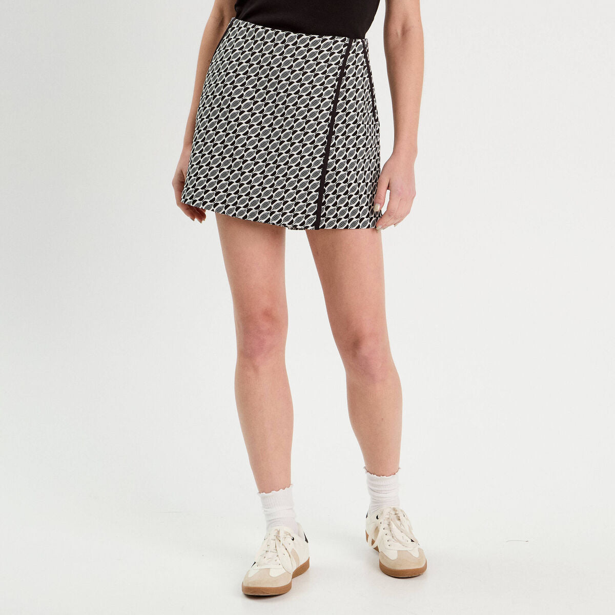Jupe-short droite stretch noir femme