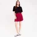 Jupe évasée plissée ceinturée rouge foncé femme