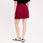 Jupe évasée plissée ceinturée rouge foncé femme