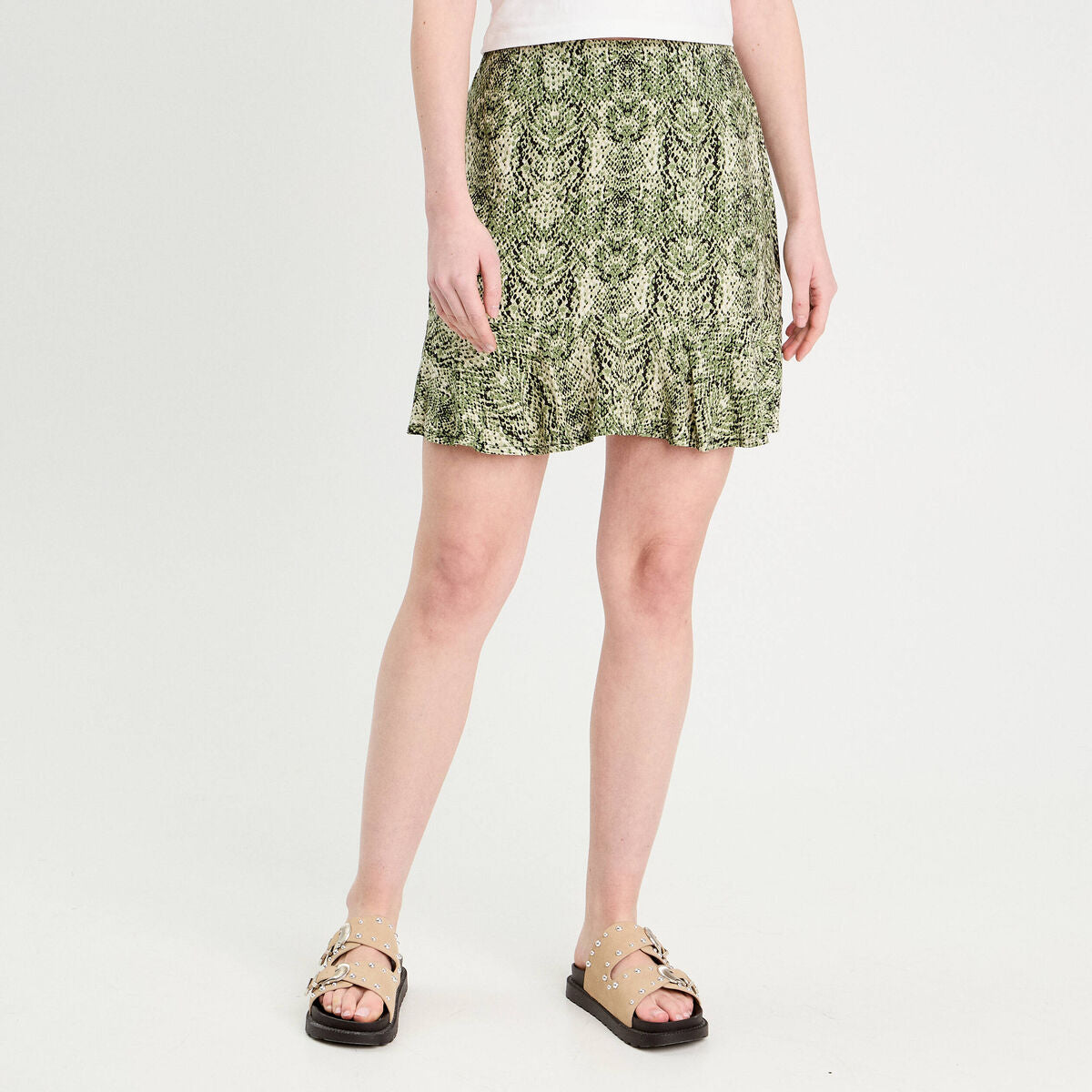 Jupe courte évasée vert kaki femme