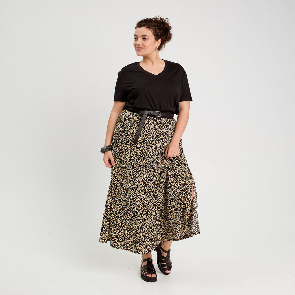 Jupe longue évasée beige femme