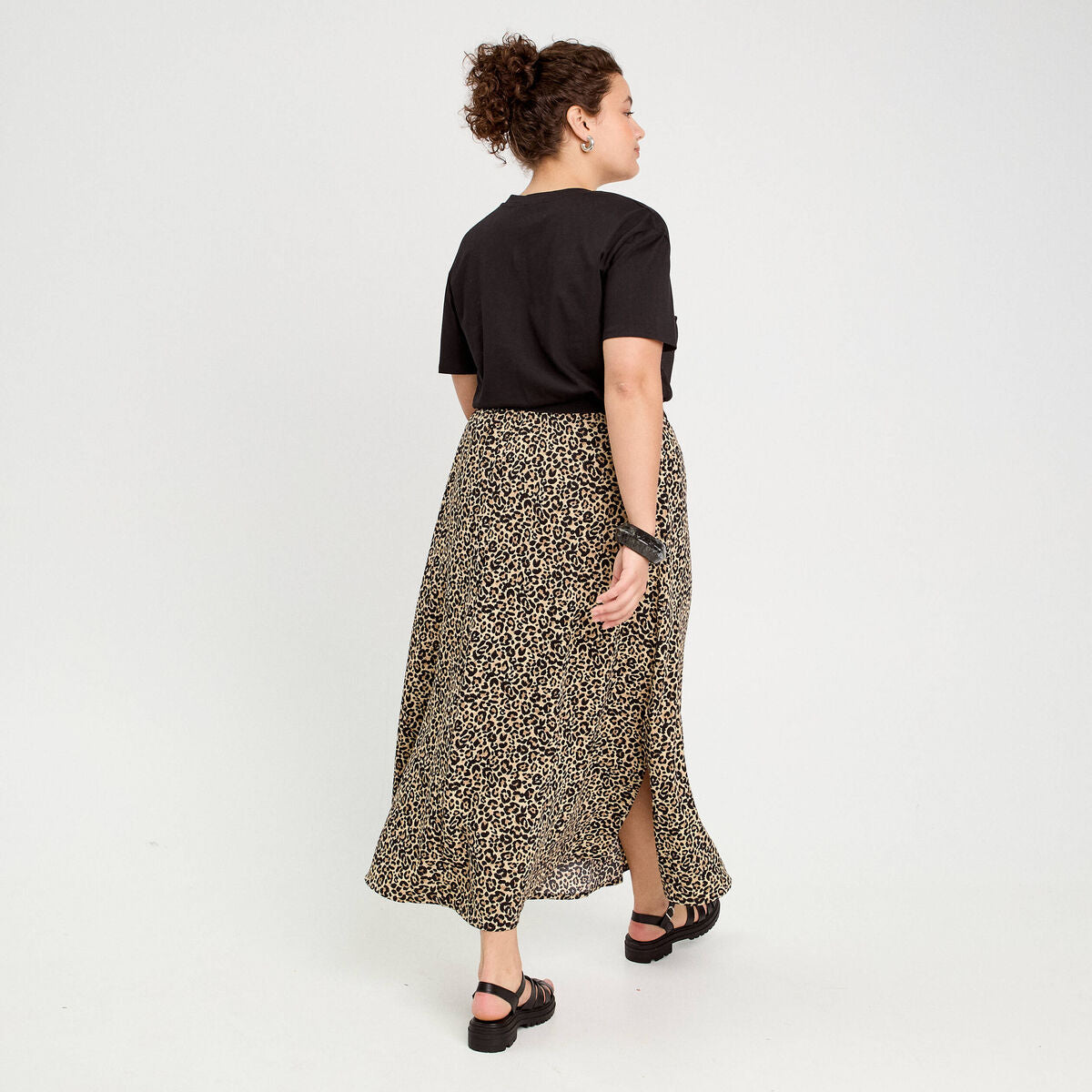 Jupe longue évasée beige femme