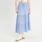 Jupe longue trapèze bleu clair femme