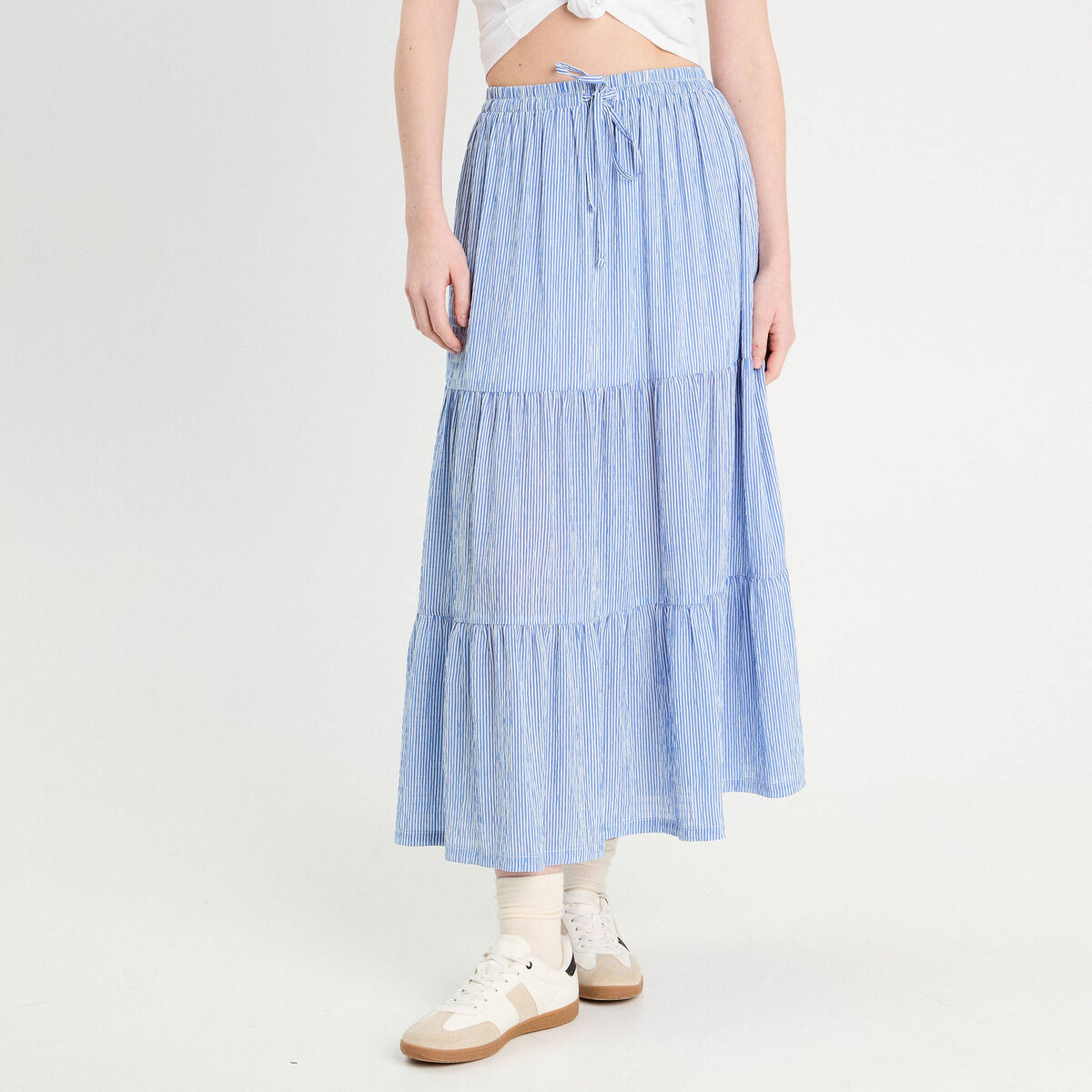 Jupe longue trapèze bleu clair femme