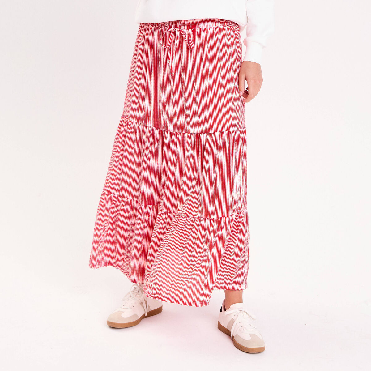Jupe longue trapèze rouge vif femme