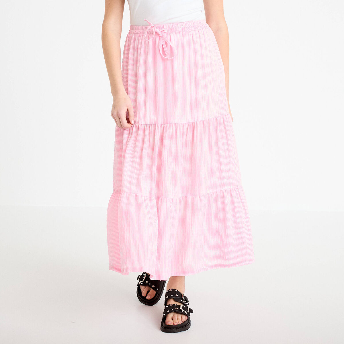 Jupe longue trapèze rose clair femme