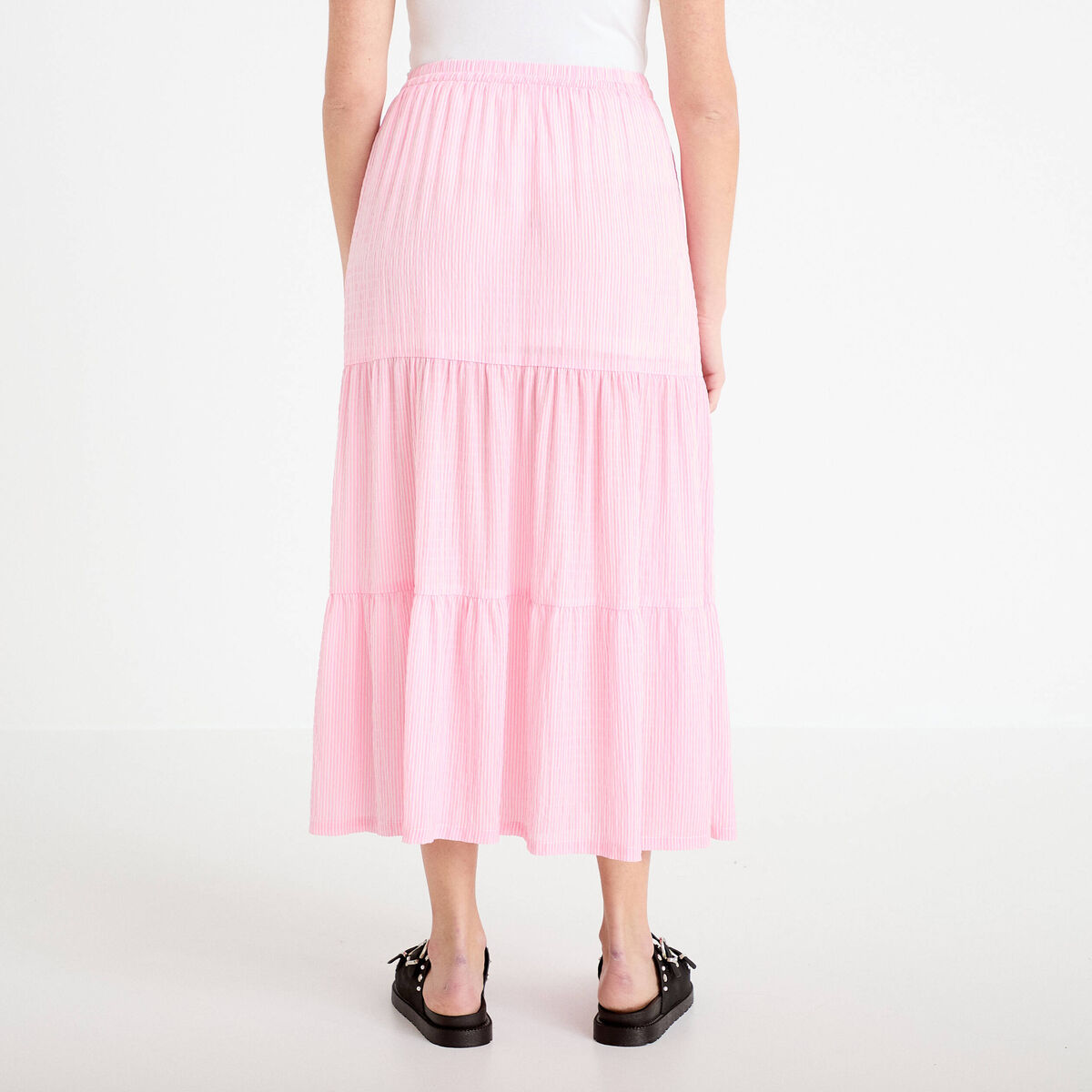 Jupe longue trapèze rose clair femme