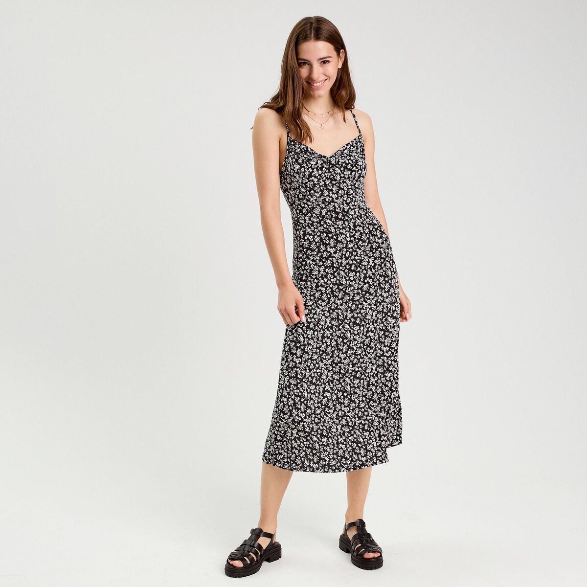 Robe longue ajustée noir femme