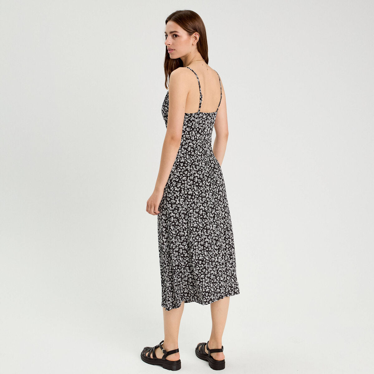 Robe longue ajustée noir femme