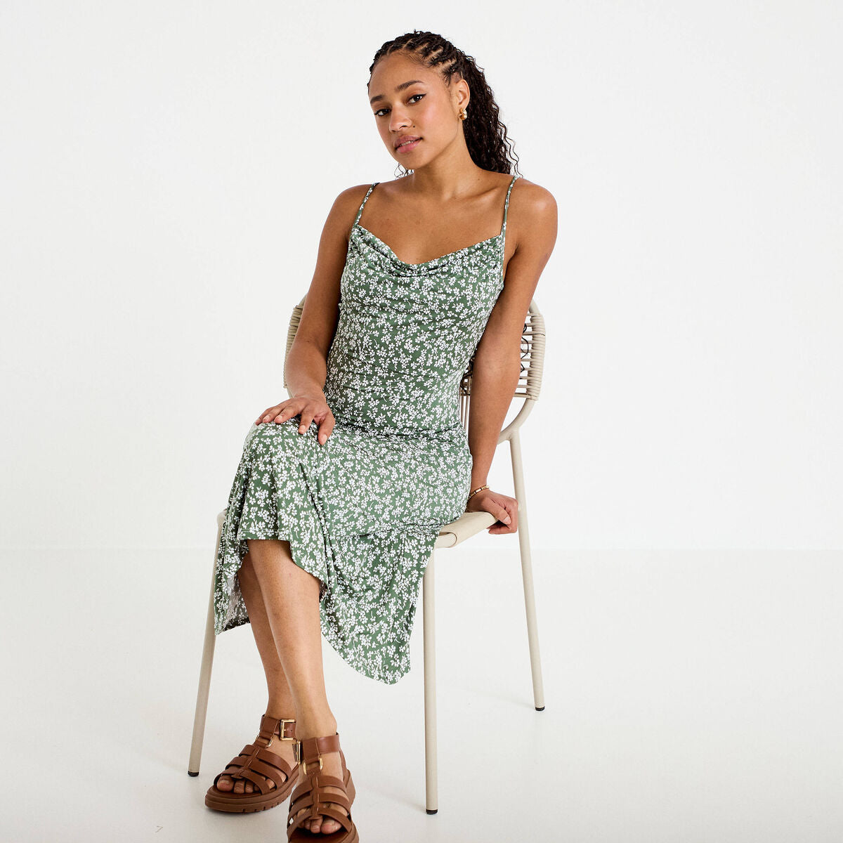 Robe longue ajustée vert femme