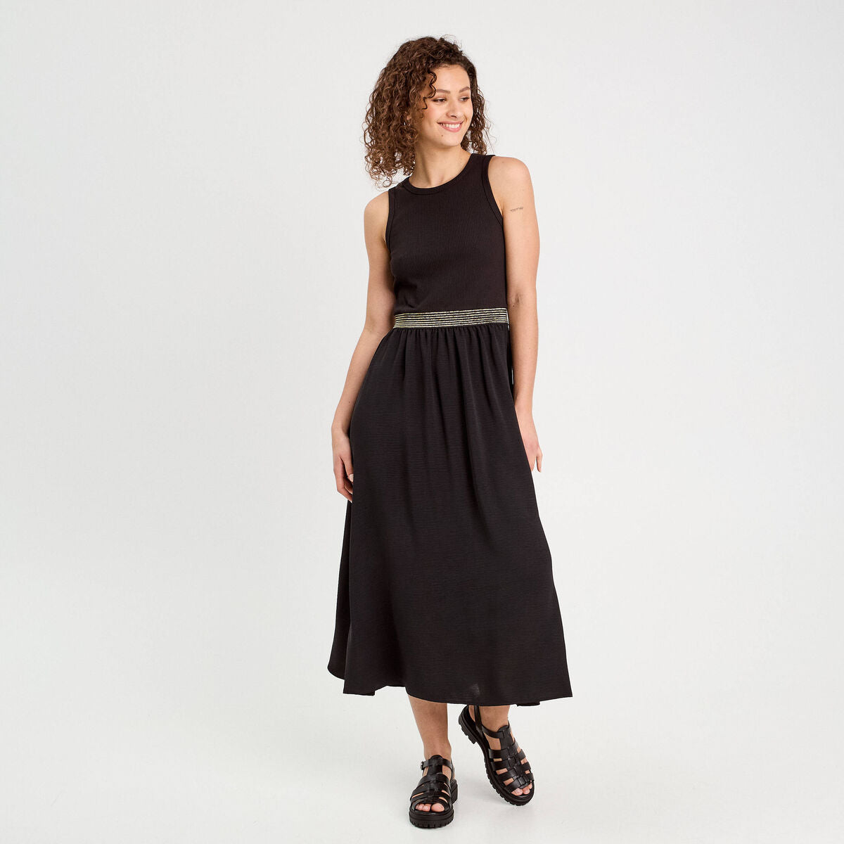 Robe longue effet 2-en-1 noir femme