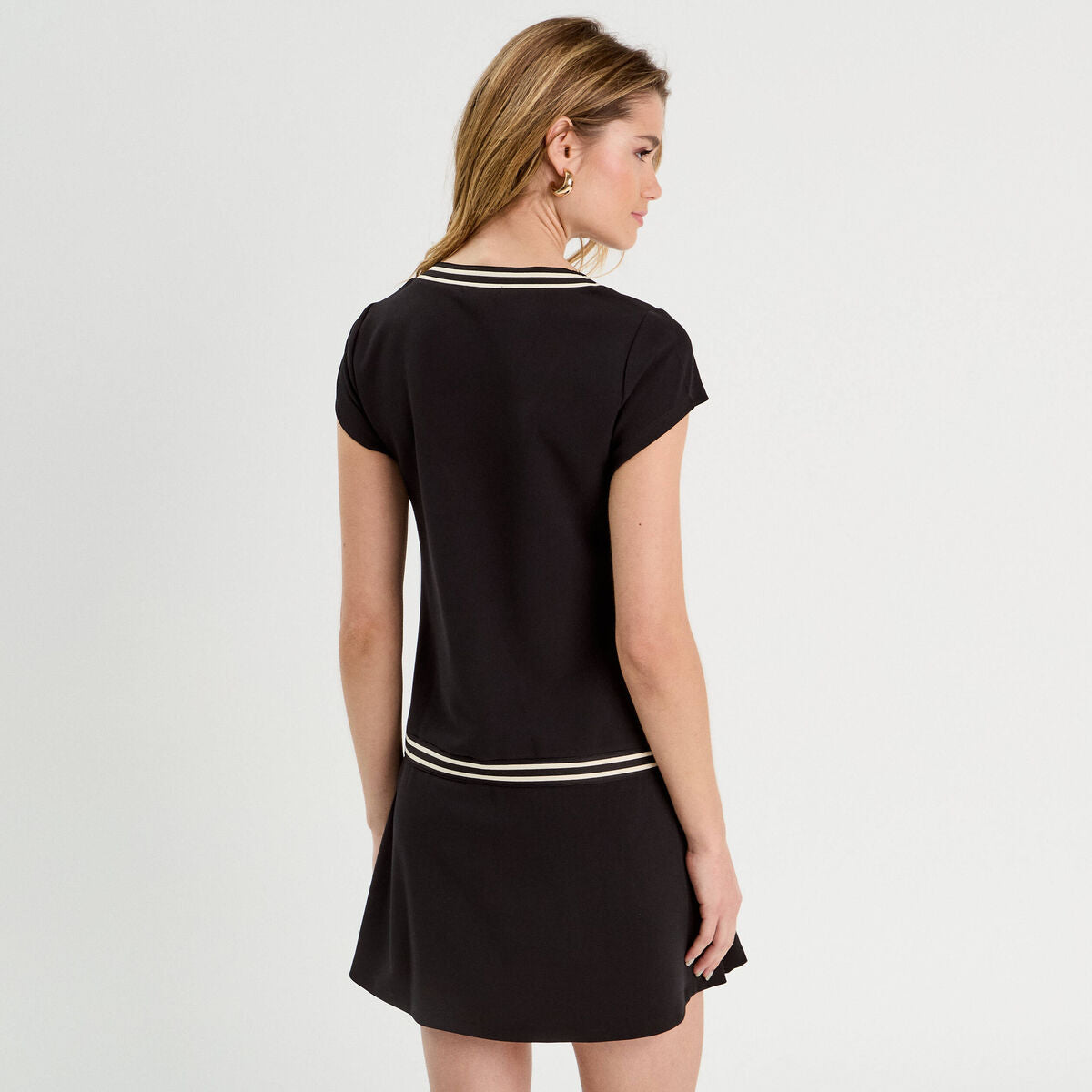 Robe évasée avec bandes noir femme