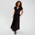 Robe longue évasée noir femme