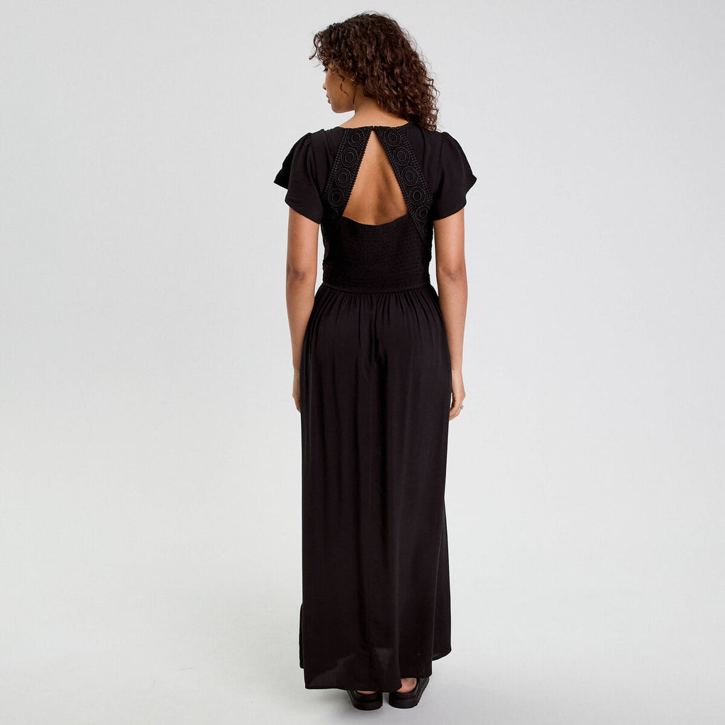 Robe longue évasée noir femme