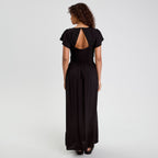 Robe longue évasée noir femme