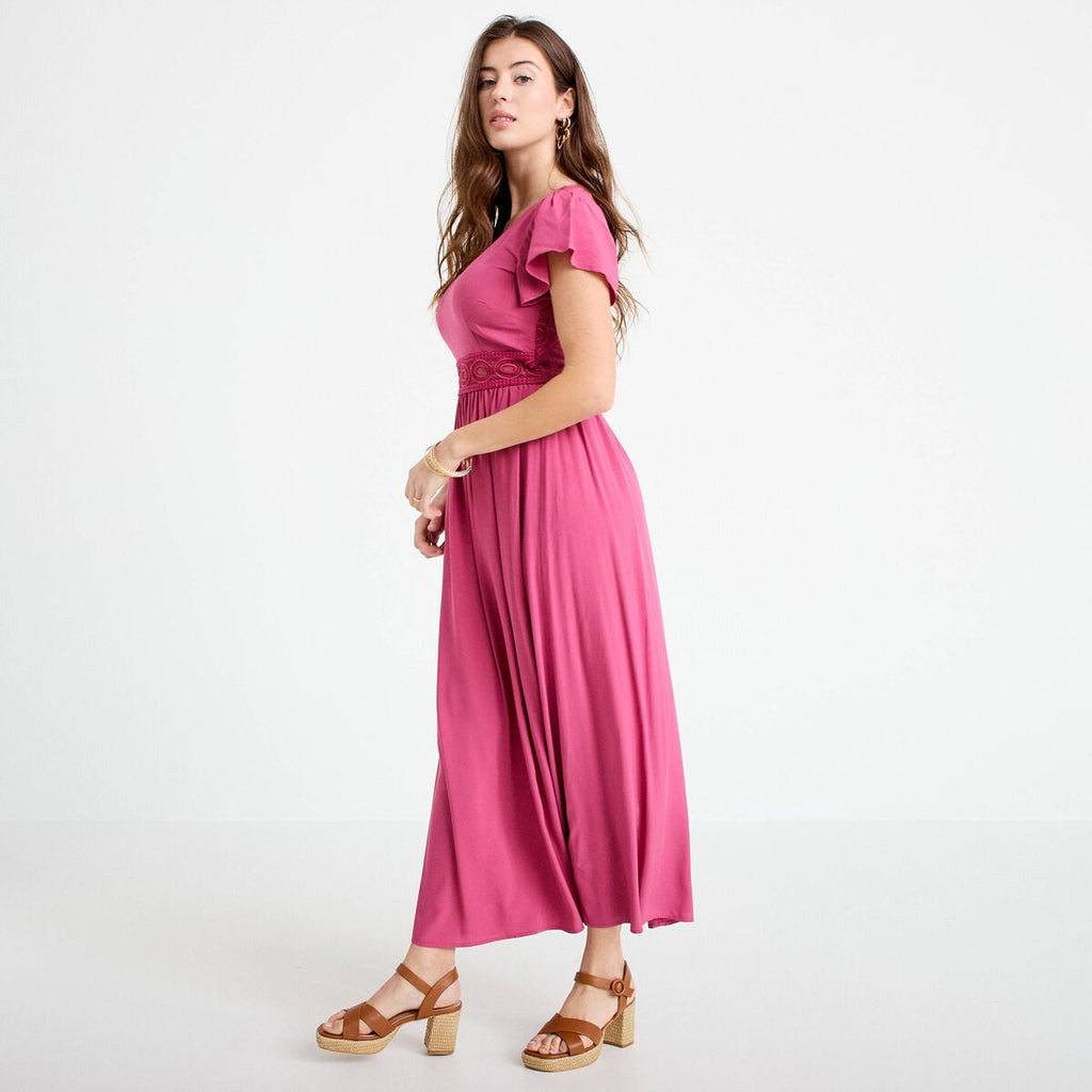 Robe longue évasée prune femme