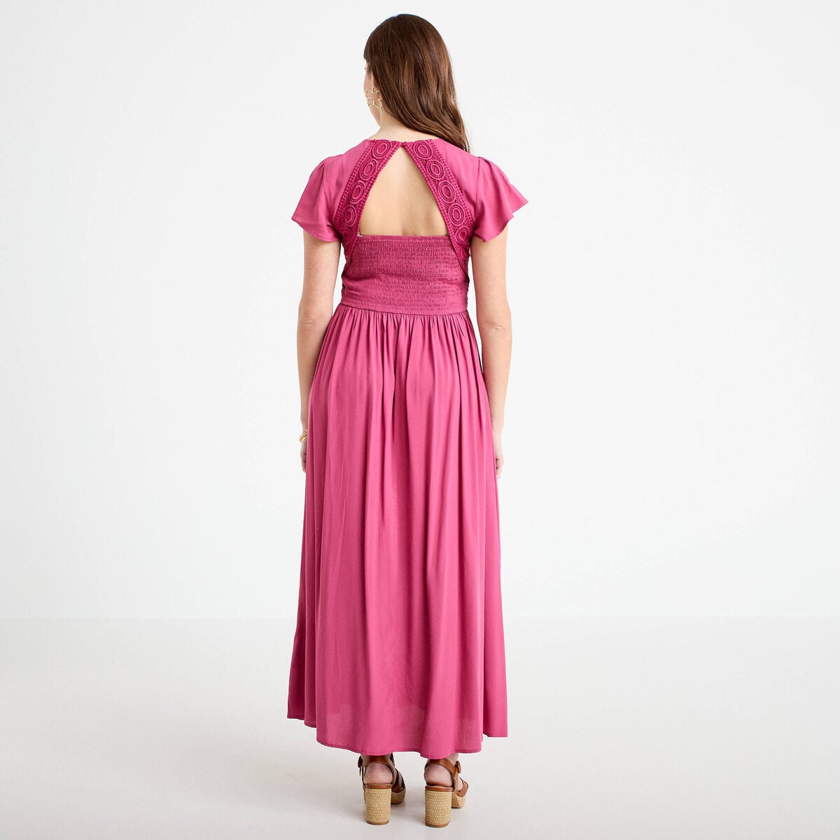 Robe longue évasée prune femme