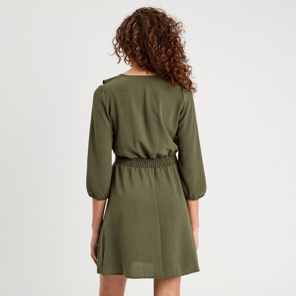 Robe évasée avec volants vert kaki femme