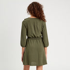 Robe évasée avec volants vert kaki femme