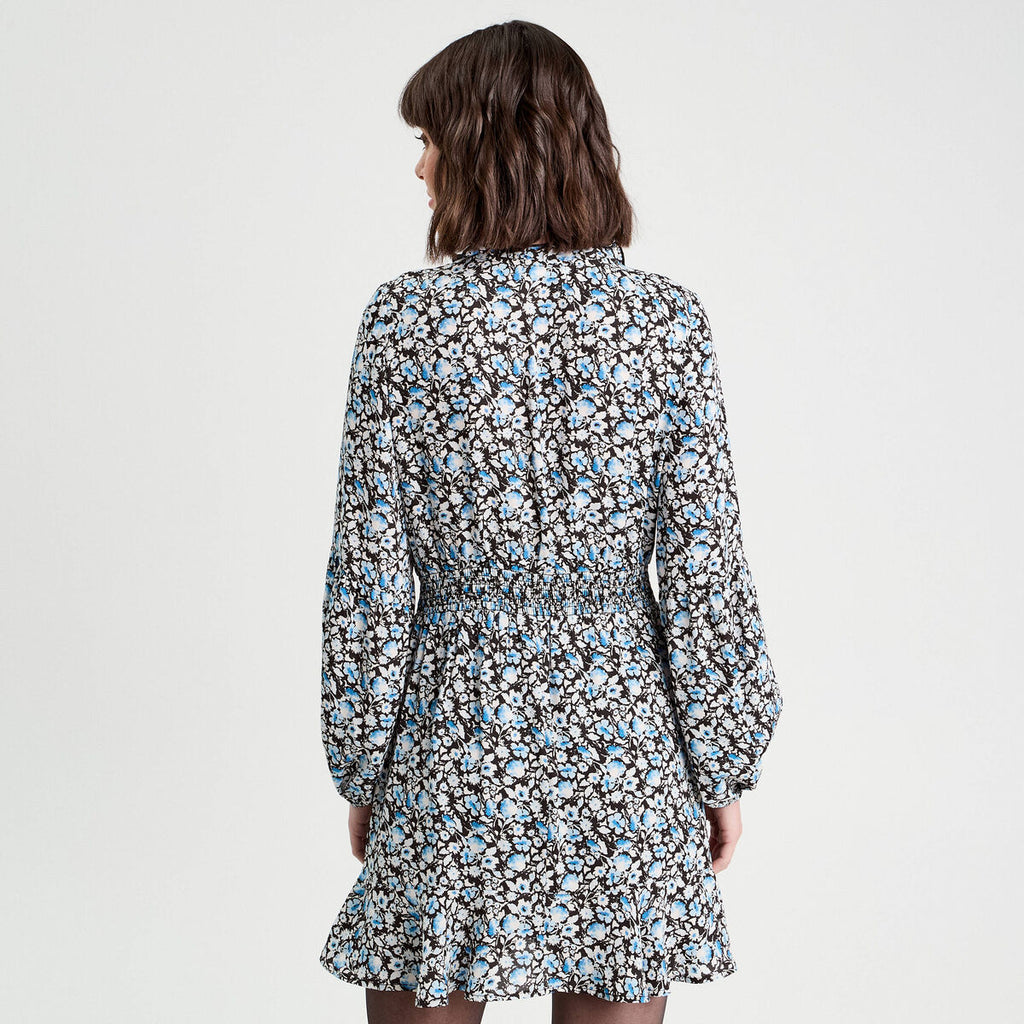 Robe évasée volantée noir femme