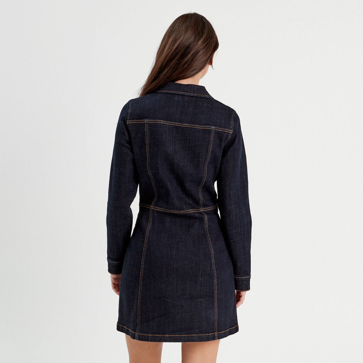 Robe droite zippée en jean denim brut femme