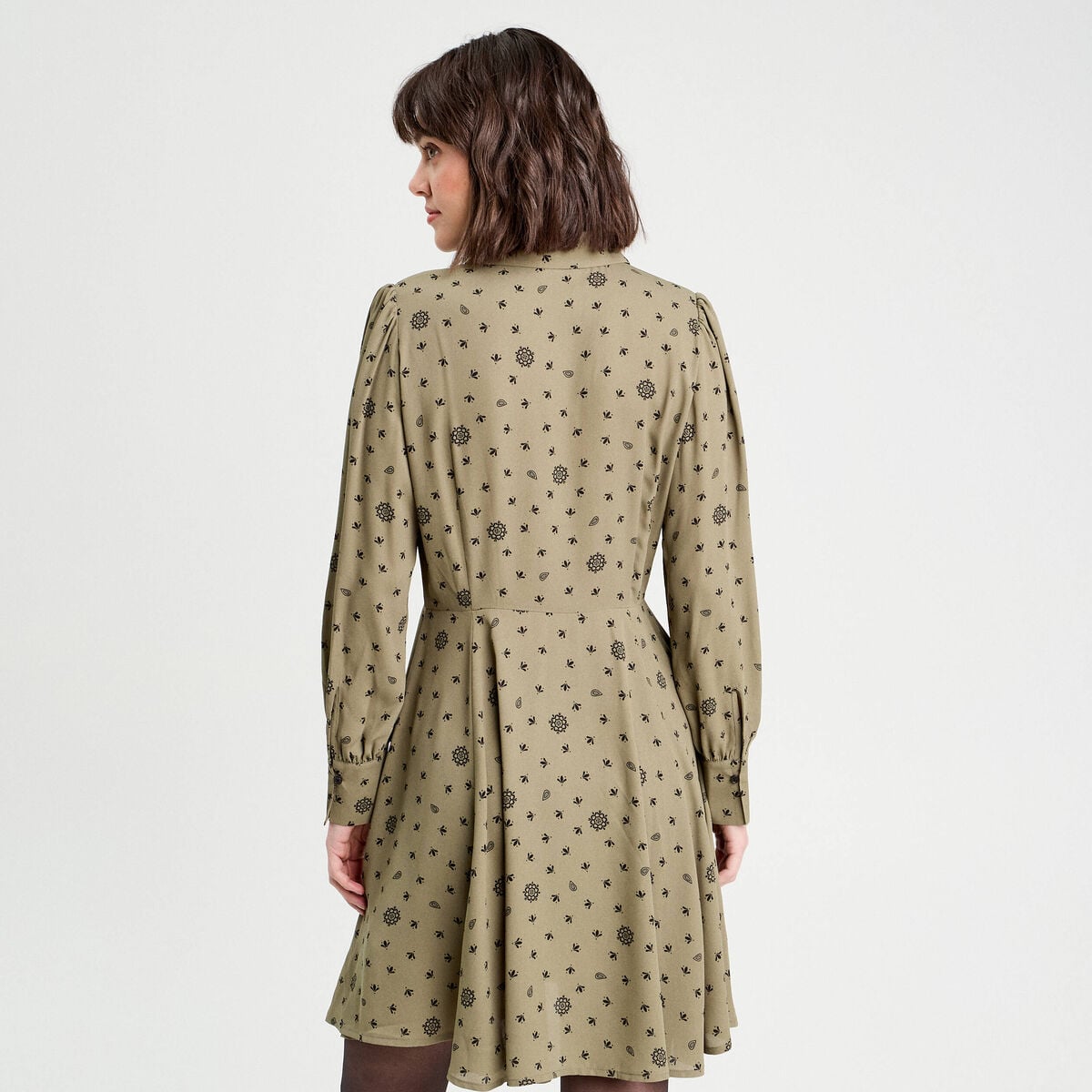 Robe chemise évasée fluide vert femme