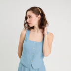 Veston sans manches bleu gris femme