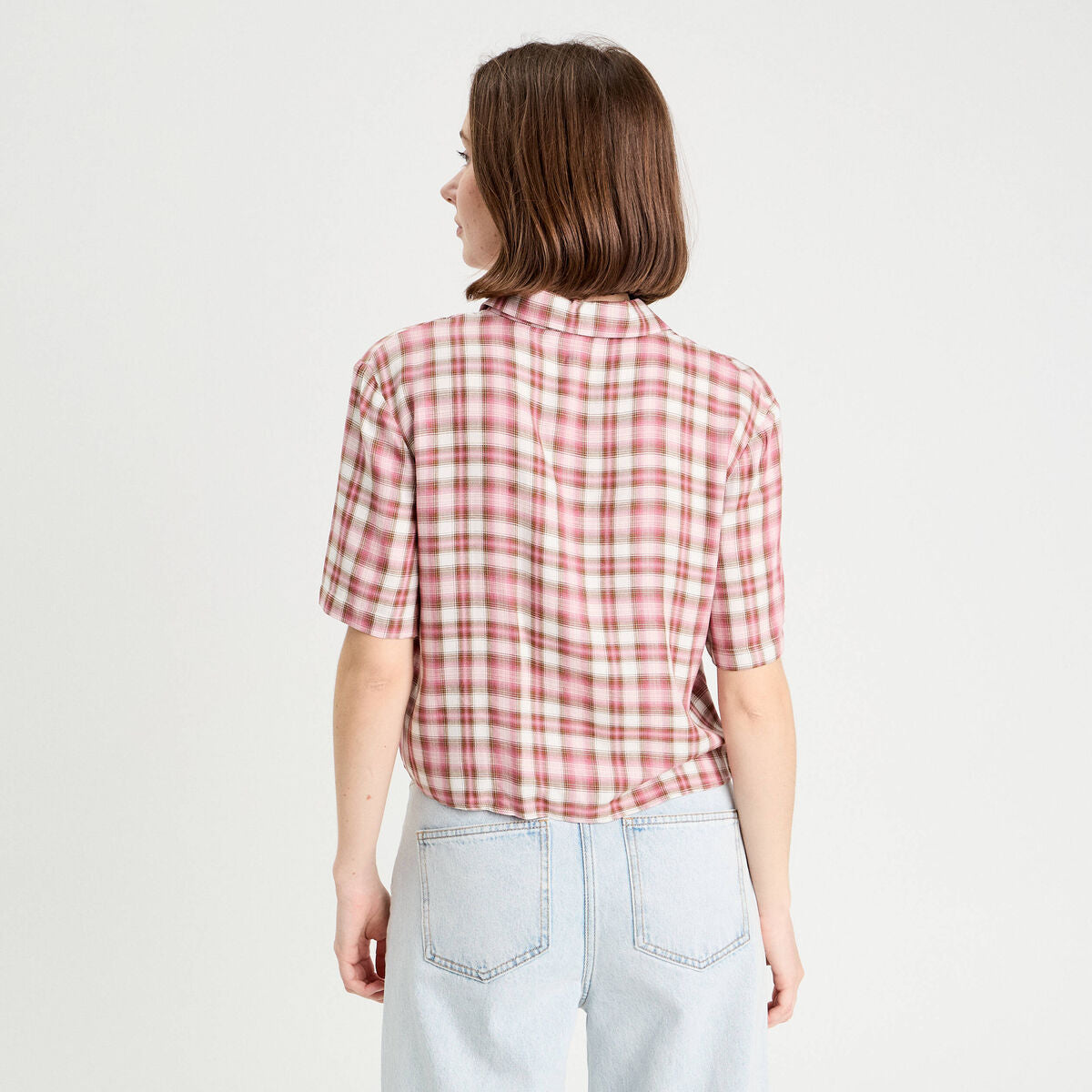 Chemise manches courtes nouée rose femme