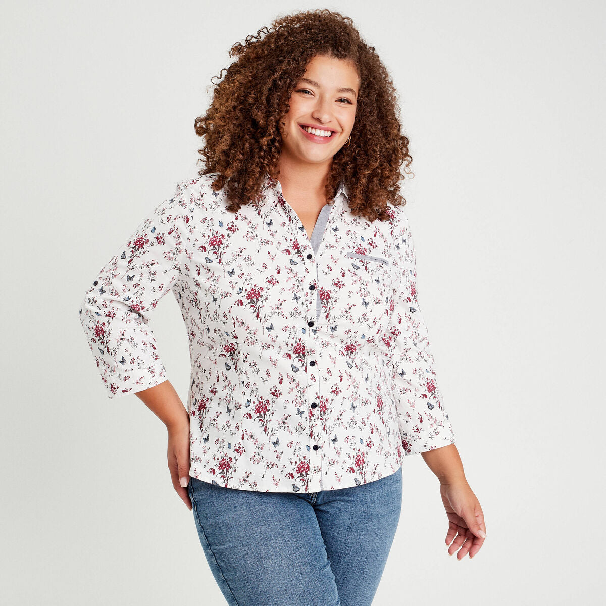 Chemise manches 3/4 blanc femme